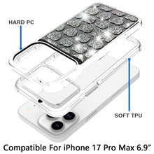 For iPhone 17 Pro Max Case Shimmering Bling Hybrid Phone Cover + Tempered Glass