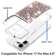 For iPhone 17 Pro Max Case Shimmering Bling Hybrid Phone Cover + Tempered Glass