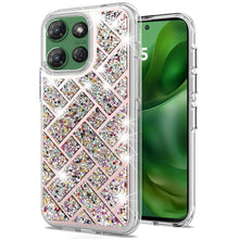 For Moto G Power 2025 Case Dual Layer Shimmering Bling Hybrid + Tempered Glass