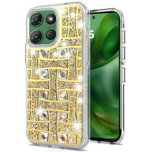 For Moto G Power 2025 Case Dual Layer Shimmering Bling Hybrid + Tempered Glass