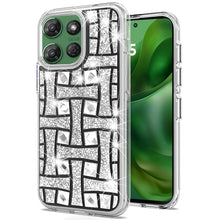 For Moto G Power 2025 Case Dual Layer Shimmering Bling Hybrid + Tempered Glass