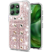 For Moto G Power 2025 Case Dual Layer Shimmering Bling Hybrid + Tempered Glass