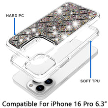 For iPhone 16 Pro 6.3in Case Shimmering Bling Hybrid Phone Cover +Tempered Glass