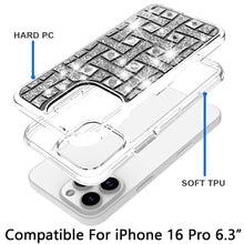 For iPhone 16 Pro 6.3in Case Shimmering Bling Hybrid Phone Cover +Tempered Glass