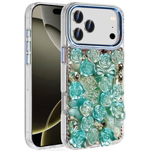 For iPhone 17 Pro Max Case Roses Arrangement 3D Bling Cover + Tempered Glass