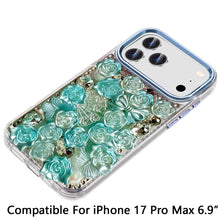 For iPhone 17 Pro Max Case Roses Arrangement 3D Bling Cover + Tempered Glass