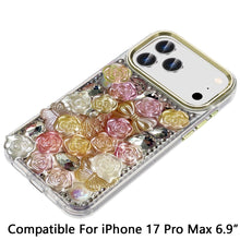 For iPhone 17 Pro Max Case Roses Arrangement 3D Bling Cover + Tempered Glass