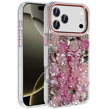 For iPhone 17 PRO Case Full Roses Arrangement 3D Bling Cover + Tempered Glass