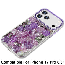 For iPhone 17 PRO Case Full Roses Arrangement 3D Bling Cover + Tempered Glass