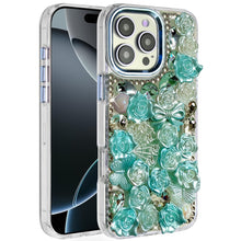 For iPhone 16 PRO MAX Case Roses Arrangement 3D Bling Cover + Tempered Glass
