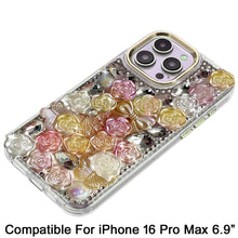 For iPhone 16 PRO MAX Case Roses Arrangement 3D Bling Cover + Tempered Glass