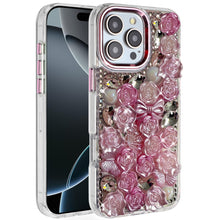 For iPhone 16 PRO MAX Case Roses Arrangement 3D Bling Cover + Tempered Glass