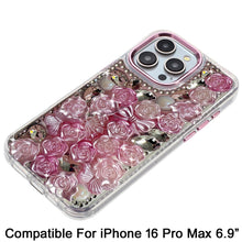For iPhone 16 PRO MAX Case Roses Arrangement 3D Bling Cover + Tempered Glass