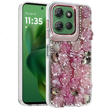 For Moto G Power 2025 Case Roses Arrangement 3D Bling Cover + Tempered Glass