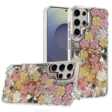For Samsung S25 Ultra Case Roses Arrangement 3D Bling Cover + Tempered Glass