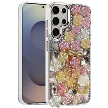 For Samsung S25 Ultra Case Roses Arrangement 3D Bling Cover + Tempered Glass