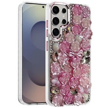For Samsung S25 Ultra Case Roses Arrangement 3D Bling Cover + Tempered Glass