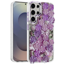 For Samsung S25 Ultra Case Roses Arrangement 3D Bling Cover + Tempered Glass