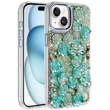 For iPhone 15 Case Roses Arrangement 3D Full Bling Phone Cover +2 Tempered Glass
