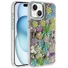 For iPhone 15 Case Roses Arrangement 3D Full Bling Phone Cover +2 Tempered Glass