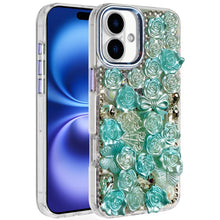 For iPhone 17 Case Full Roses Arrangement 3D Bling Phone Cover + Tempered Glass