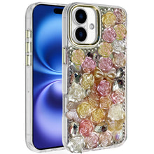 For iPhone 17 Case Full Roses Arrangement 3D Bling Phone Cover + Tempered Glass