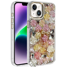For iPhone 13/14 Case Roses Arrangement 3D Bling Phone Cover + Tempered Glass