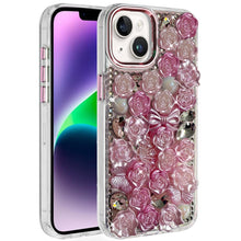 For iPhone 13/14 Case Roses Arrangement 3D Bling Phone Cover + Tempered Glass