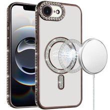 For iPhone 16e Case Rhinestone Bling Trim Magnetic Circle Cover + Tempered Glass