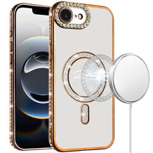 For iPhone 16e Case Rhinestone Bling Trim Magnetic Circle Cover + Tempered Glass
