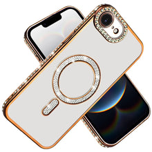 For iPhone 16e Case Rhinestone Bling Trim Magnetic Circle Cover + Tempered Glass