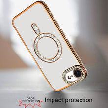 For iPhone 16e Case Rhinestone Bling Trim Magnetic Circle Cover + Tempered Glass