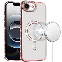 For iPhone 16e Case Rhinestone Bling Trim Magnetic Circle Cover + Tempered Glass