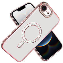 For iPhone 16e Case Rhinestone Bling Trim Magnetic Circle Cover + Tempered Glass