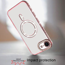 For iPhone 16e Case Rhinestone Bling Trim Magnetic Circle Cover + Tempered Glass