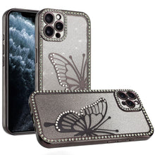 For iPhone 11 Pro Max Case Large Bling Butterfly Glitter Case + Tempered Glass