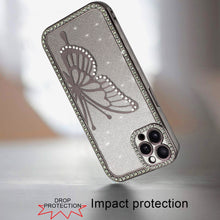 For iPhone 11 Pro Max Case Large Bling Butterfly Glitter Case + Tempered Glass