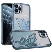 For iPhone 11 Pro Max Case Large Bling Butterfly Glitter Case + Tempered Glass