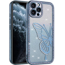 For iPhone 11 Pro Max Case Large Bling Butterfly Glitter Case + Tempered Glass