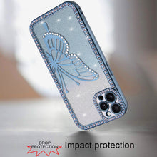 For iPhone 11 Pro Max Case Large Bling Butterfly Glitter Case + Tempered Glass