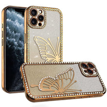 For iPhone 11 Pro Max Case Large Bling Butterfly Glitter Case + Tempered Glass