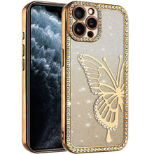 For iPhone 11 Pro Max Case Large Bling Butterfly Glitter Case + Tempered Glass