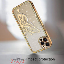 For iPhone 11 Pro Max Case Large Bling Butterfly Glitter Case + Tempered Glass