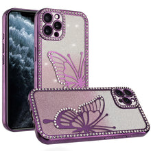For iPhone 11 Pro Max Case Large Bling Butterfly Glitter Case + Tempered Glass