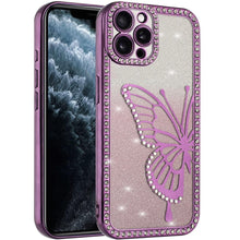 For iPhone 11 Pro Max Case Large Bling Butterfly Glitter Case + Tempered Glass