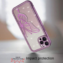 For iPhone 11 Pro Max Case Large Bling Butterfly Glitter Case + Tempered Glass