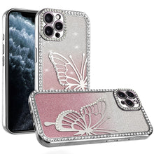 For iPhone 11 Pro Max Case Large Bling Butterfly Glitter Case + Tempered Glass