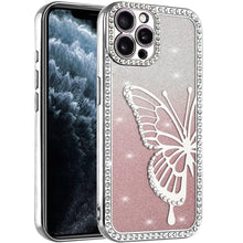 For iPhone 11 Pro Max Case Large Bling Butterfly Glitter Case + Tempered Glass