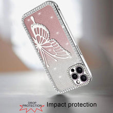 For iPhone 11 Pro Max Case Large Bling Butterfly Glitter Case + Tempered Glass