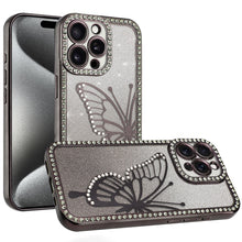 For iPhone 15 Pro Max Case Large Bling Butterfly Glitter Case + 2 Tempered Glass